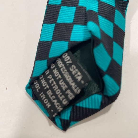 Versus Gianni Versace Silk Colorful Floral Tie Made In Italy Teal Black Squares - Picture 3 of 5